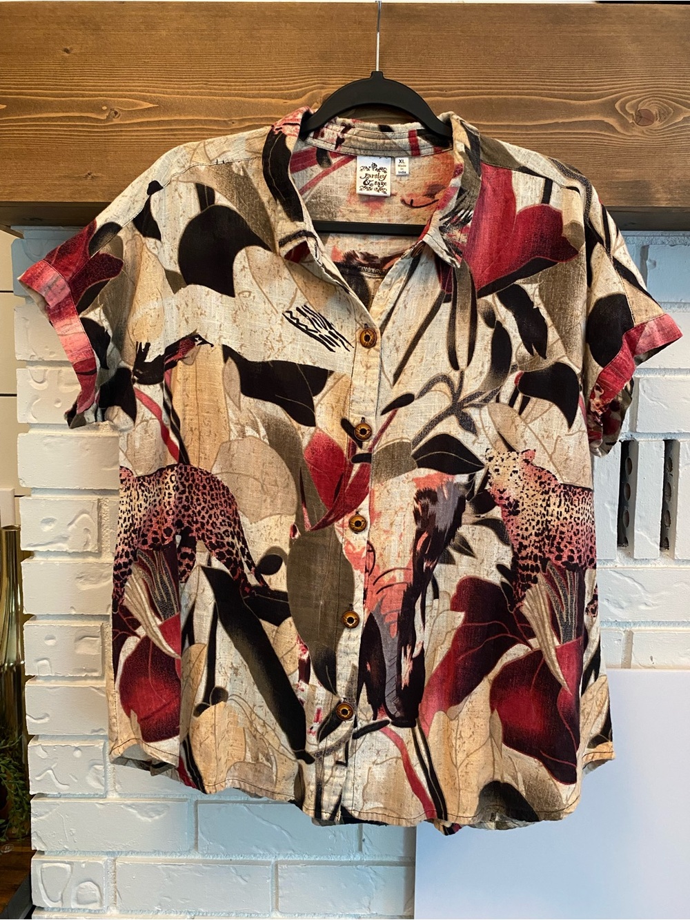 100% Cotton Parsley & Sage Safari Animal Print Button Front Shirt Women’s XL